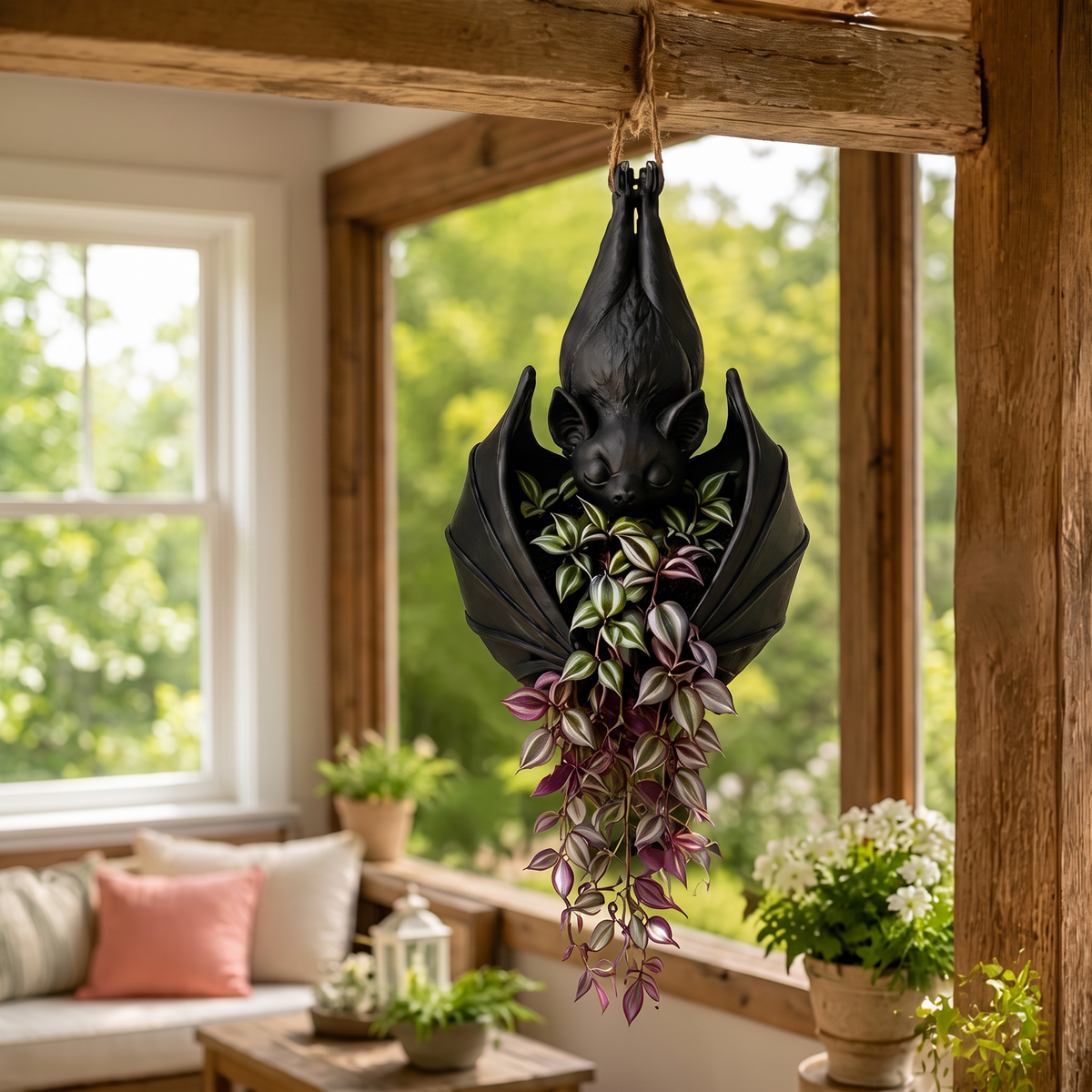Gothic Bat Hanging Flower Pot — Unique Halloween Plant Decor