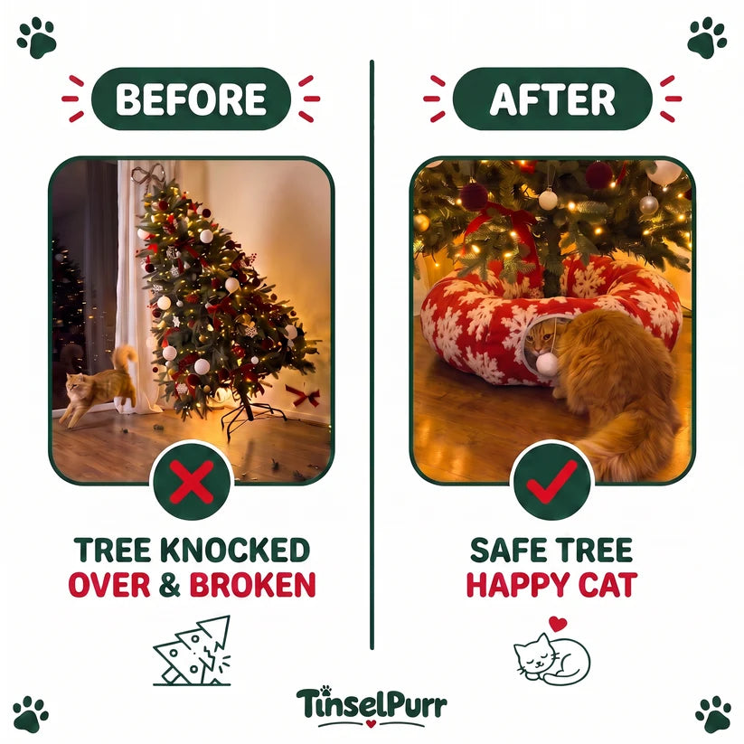 🎄🐾 TinselPurr™ Christmas Tree Cat Tunnel – 3-in-1 Plush Tree Skirt, Cozy Cat Bed & Play Hideout