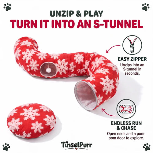 🎄🐾 TinselPurr™ Christmas Tree Cat Tunnel – 3-in-1 Plush Tree Skirt, Cozy Cat Bed & Play Hideout