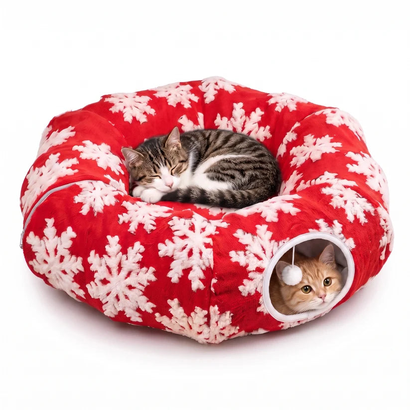 🎄🐾 TinselPurr™ Christmas Tree Cat Tunnel – 3-in-1 Plush Tree Skirt, Cozy Cat Bed & Play Hideout