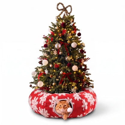 🎄🐾 TinselPurr™ Christmas Tree Cat Tunnel – 3-in-1 Plush Tree Skirt, Cozy Cat Bed & Play Hideout