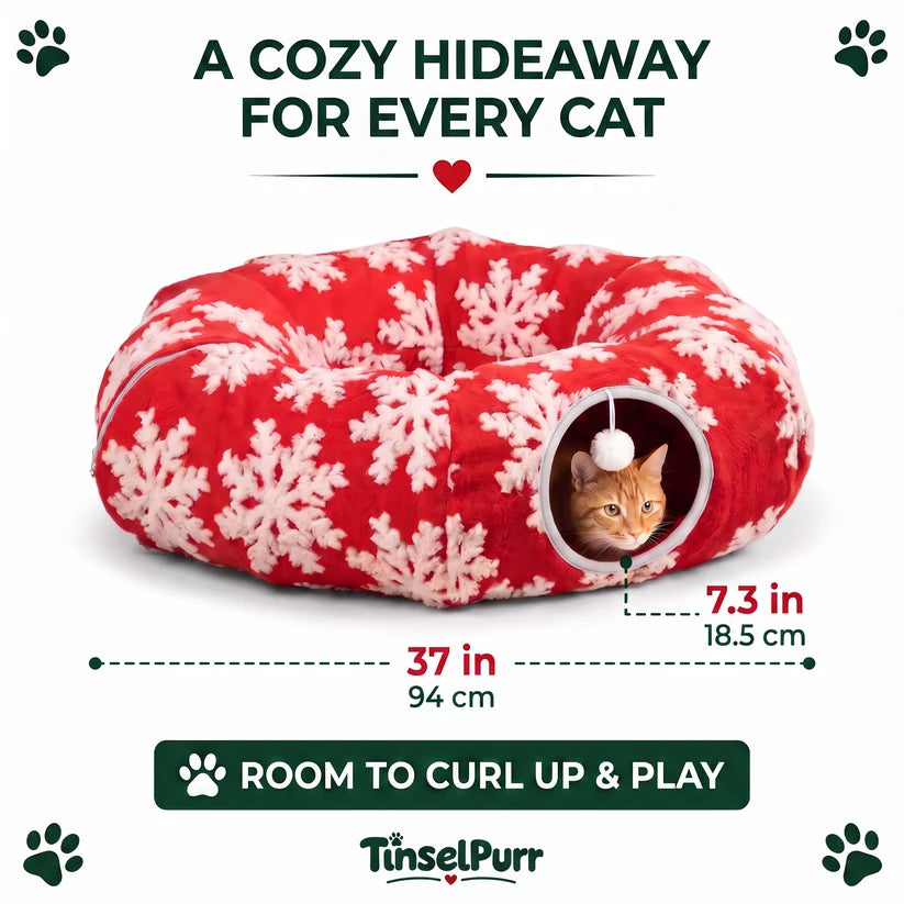 🎄🐾 TinselPurr™ Christmas Tree Cat Tunnel – 3-in-1 Plush Tree Skirt, Cozy Cat Bed & Play Hideout