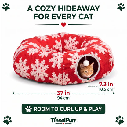 🎄🐾 TinselPurr™ Christmas Tree Cat Tunnel – 3-in-1 Plush Tree Skirt, Cozy Cat Bed & Play Hideout