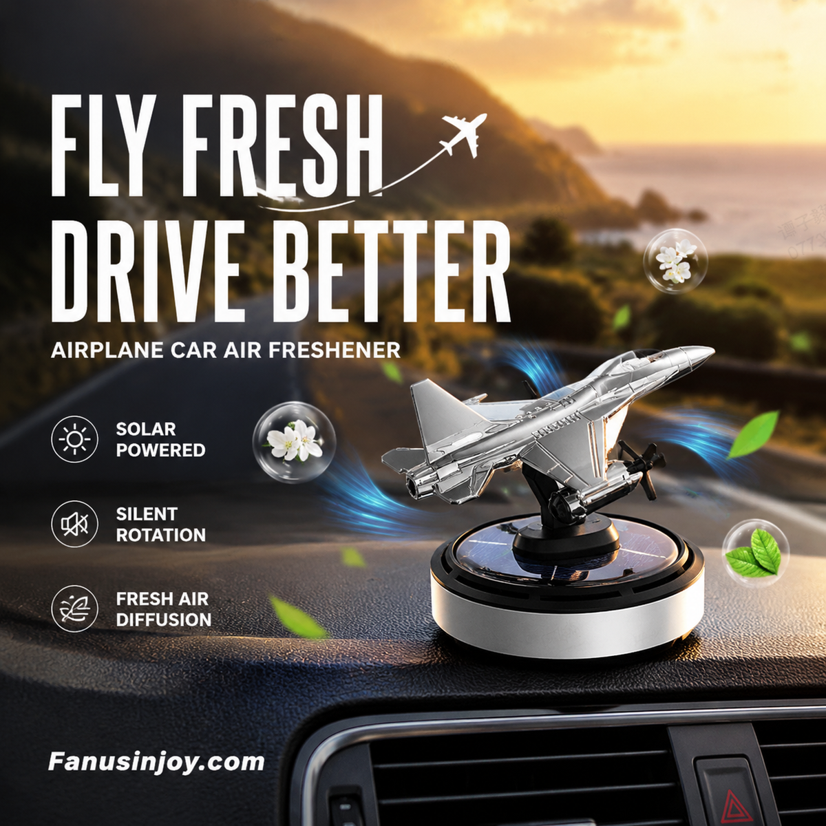 Solar Rotating Airplane Car Air Freshener & Diffuser Ornament