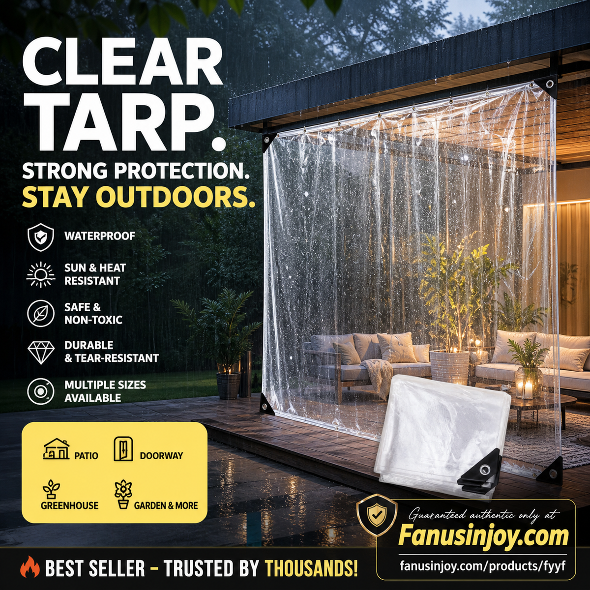 🌧️Heavy-Duty Clear Tarp – Outdoor Coverage Without Blocking the Light
