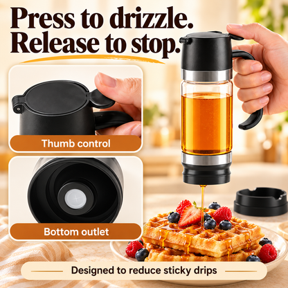 🍯 12 oz Glass Honey & Syrup Dispenser with One-Hand Control
