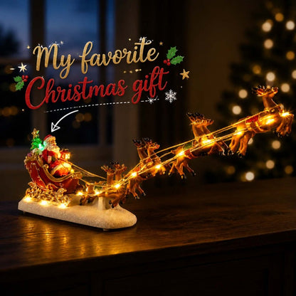 🎅 Lighted Santa Sleigh & Flying Reindeer Figurine – Warm LED Christmas Decor