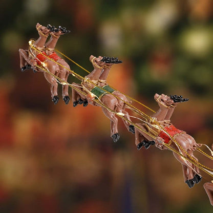 🎅 Lighted Santa Sleigh & Flying Reindeer Figurine – Warm LED Christmas Decor