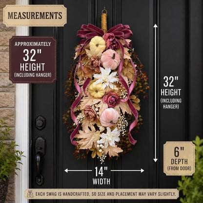 Large Fall Wreath for Front Door,  Autumn Teardrop Swag