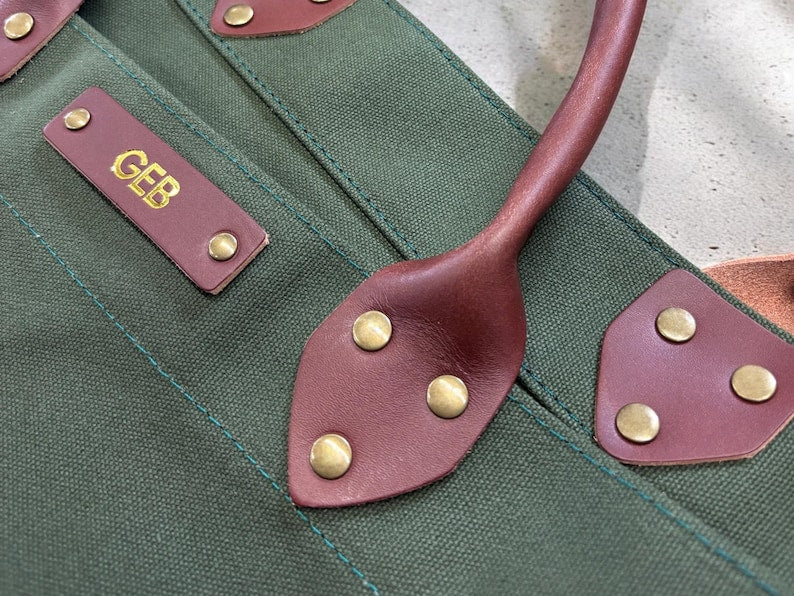 Northwind Personalized Canvas Firewood Log Carrier, Handmade in USA, Full Grain Leather Handles, Custom Leather Patch Tote
