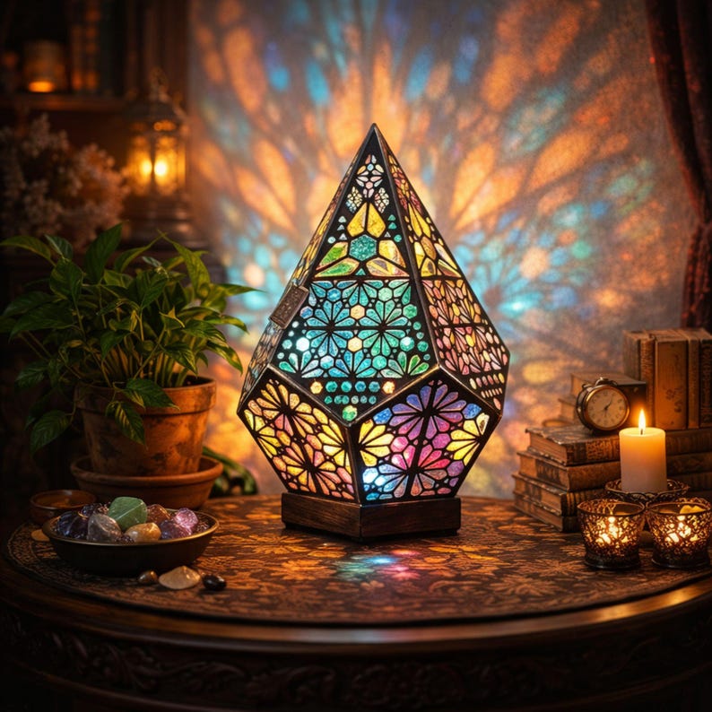 Wooden Bohemian LED Projection Table Lamp