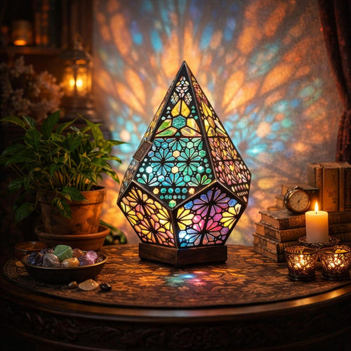 Wooden Bohemian LED Projection Table Lamp