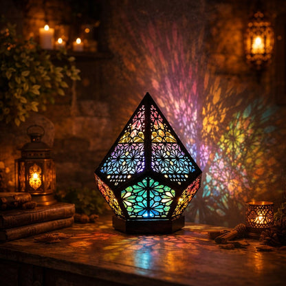 Wooden Bohemian LED Projection Table Lamp