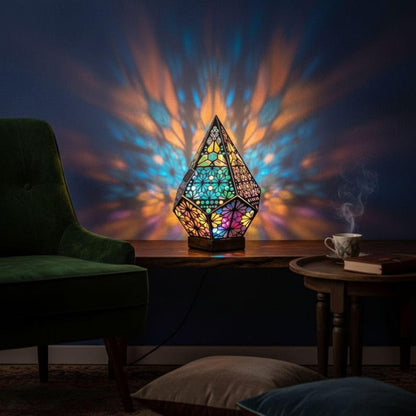 Wooden Bohemian LED Projection Table Lamp