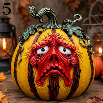 Halloween Resin Pumpkin Decor, Spooky Monster Face Jack O Lantern Figurines for Gothic Shelf Mantel Table Centerpiece Display
