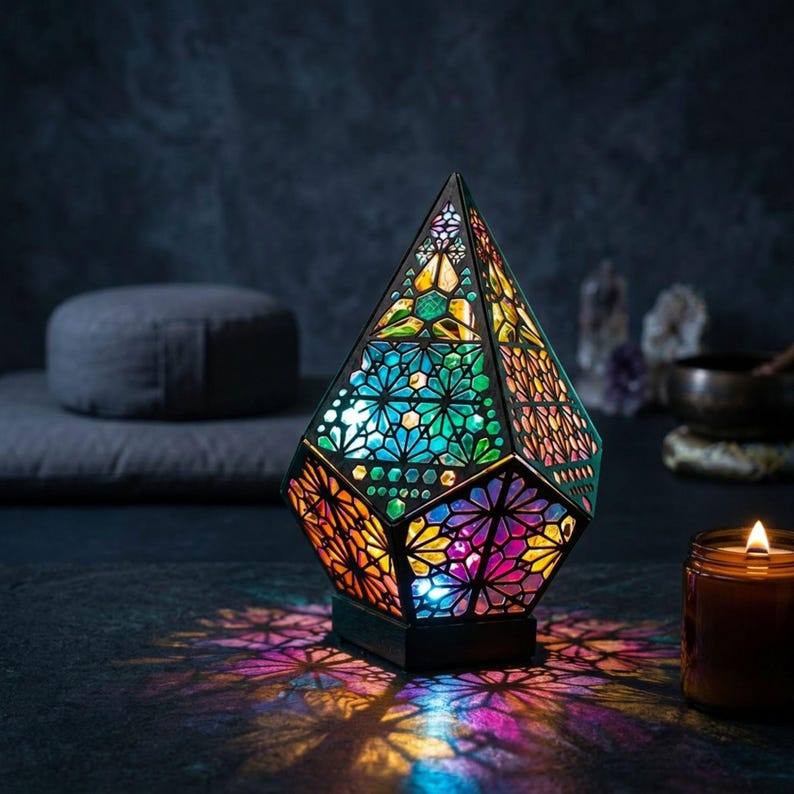 Wooden Bohemian LED Projection Table Lamp