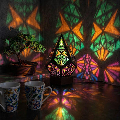 Wooden Bohemian LED Projection Table Lamp