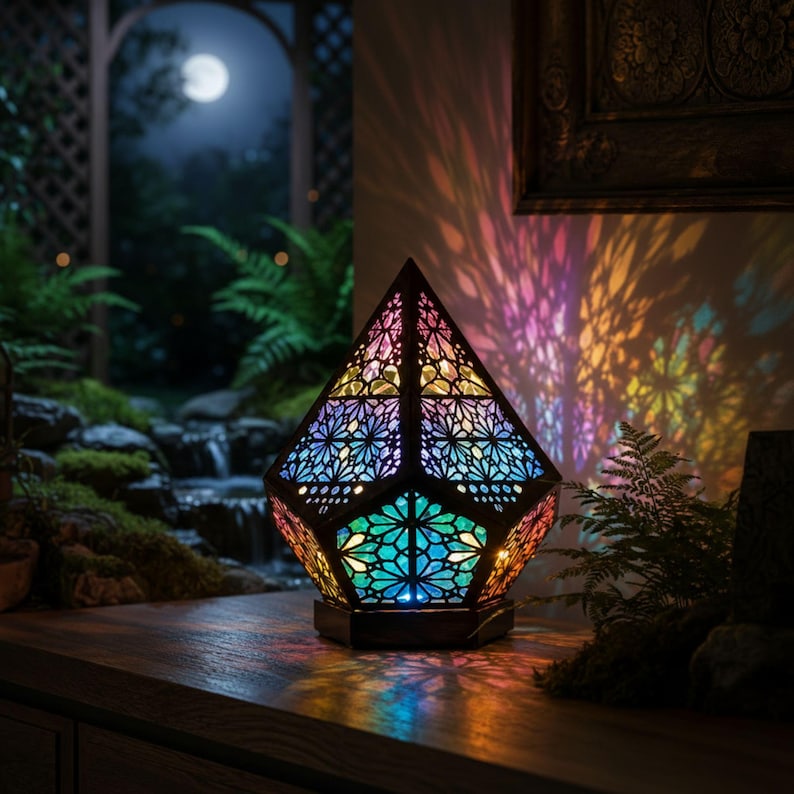 Wooden Bohemian LED Projection Table Lamp