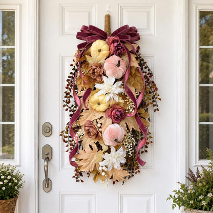 Large Fall Wreath for Front Door,  Autumn Teardrop Swag