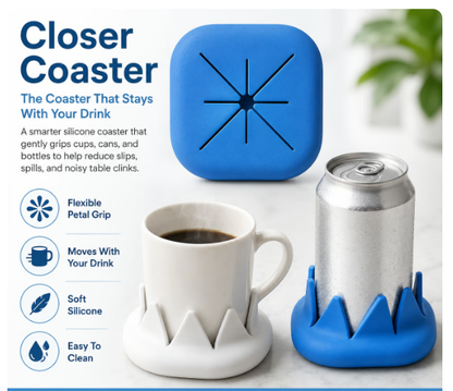 Closer Coaster: The Coaster That Follows Your Drink – Non-Slip, Reversible Silicone Coaster