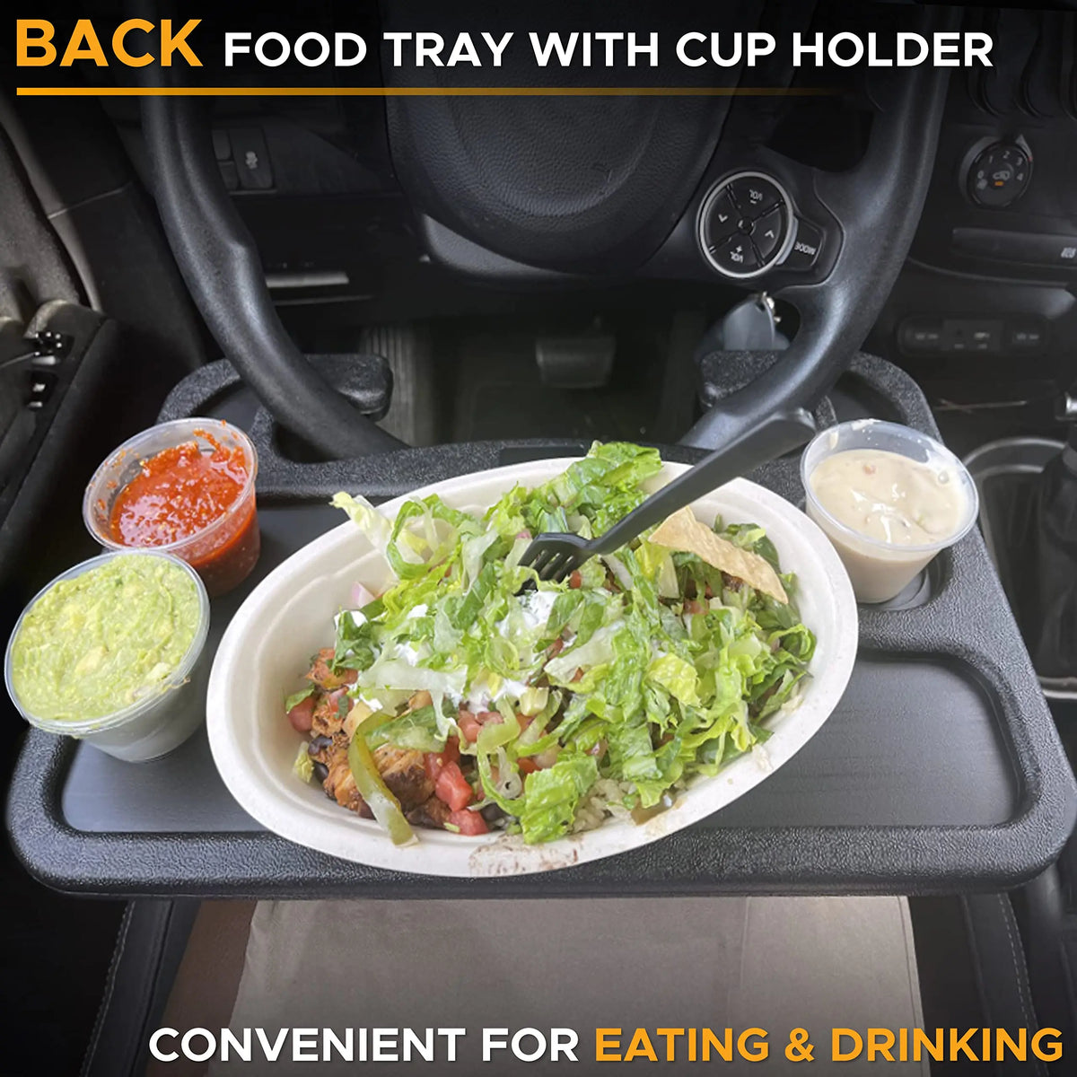 💥2-in-1 Car Steering Wheel Desk - Black ABS Plastic Food & Laptop Tray