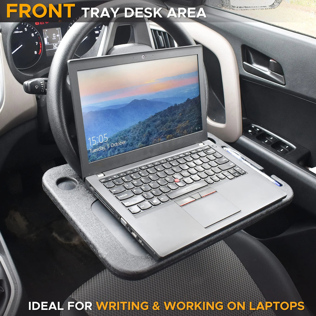 💥2-in-1 Car Steering Wheel Desk - Black ABS Plastic Food & Laptop Tray