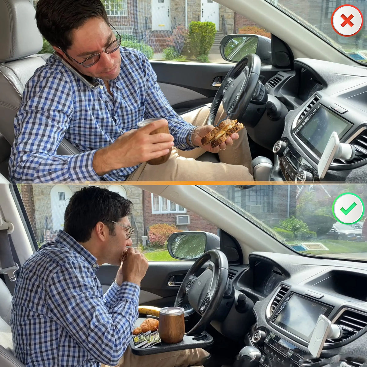 💥2-in-1 Car Steering Wheel Desk - Black ABS Plastic Food & Laptop Tray