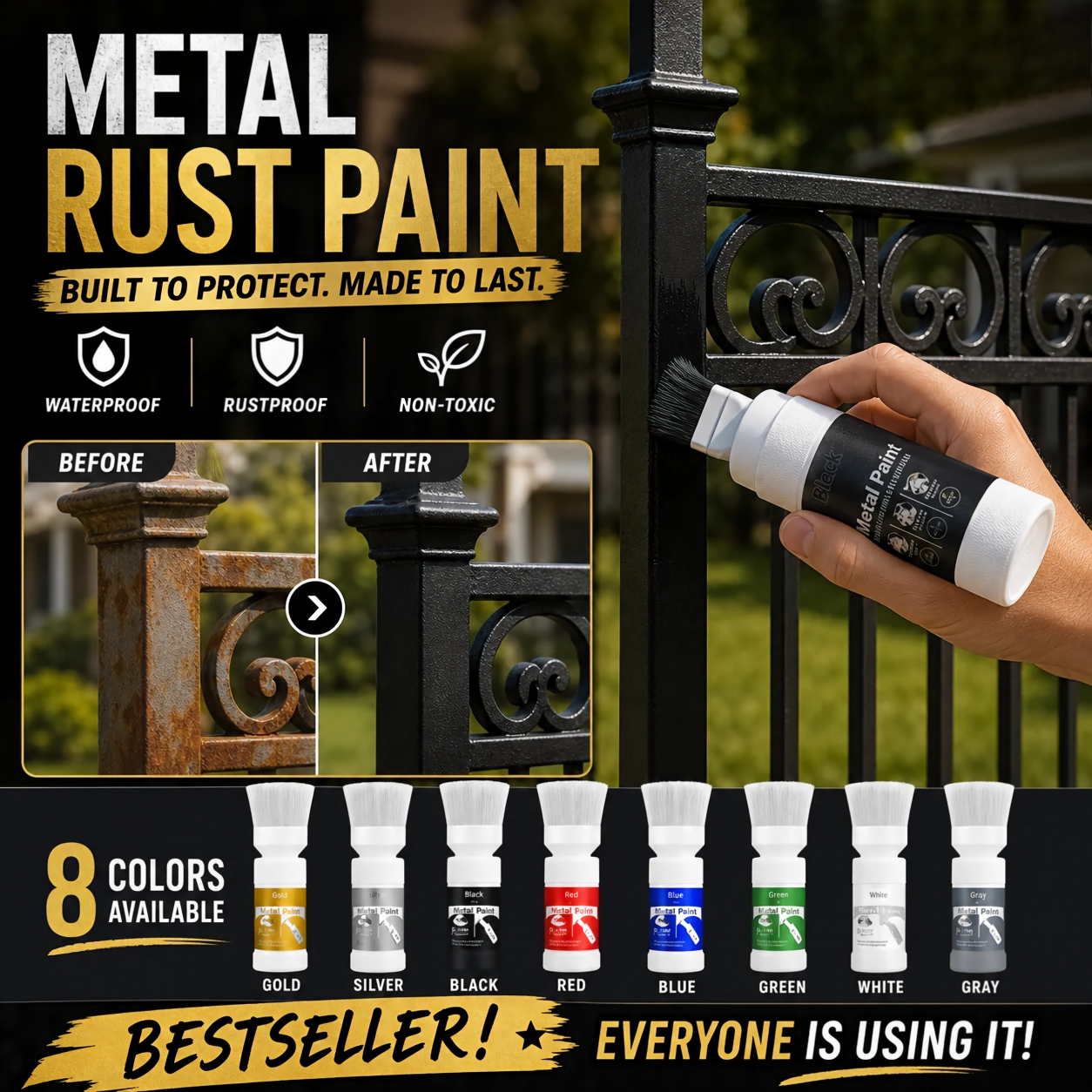 Refresh paint surfaces in one simple spray!✨🏠Water-Based Metallic Silver Paint with Built-in Brush💥👍