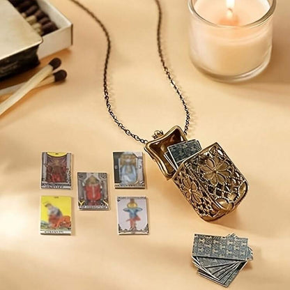 ✨ Secret Tarot Locket Necklace – Vintage Pendant with Mini Tarot Cards