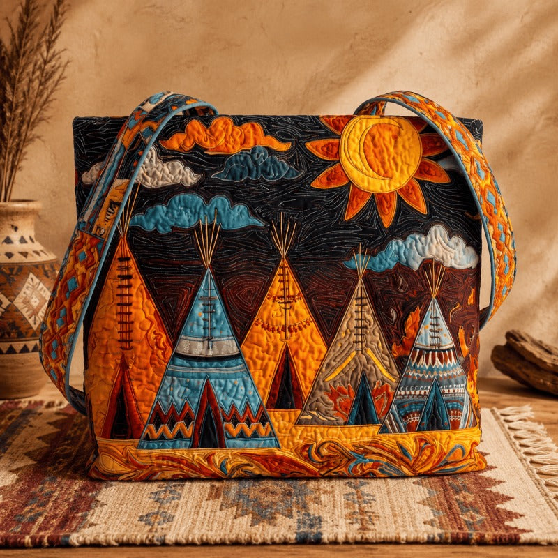 🐎 Western Quilted Tote Bag – Colorful Horse & Bison Print Everyday Carryall