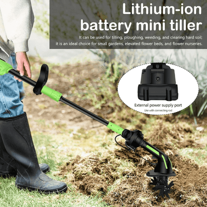Multifunctional 2-in-1 Cordless Tiller & Cultivator with Telescopic Pole