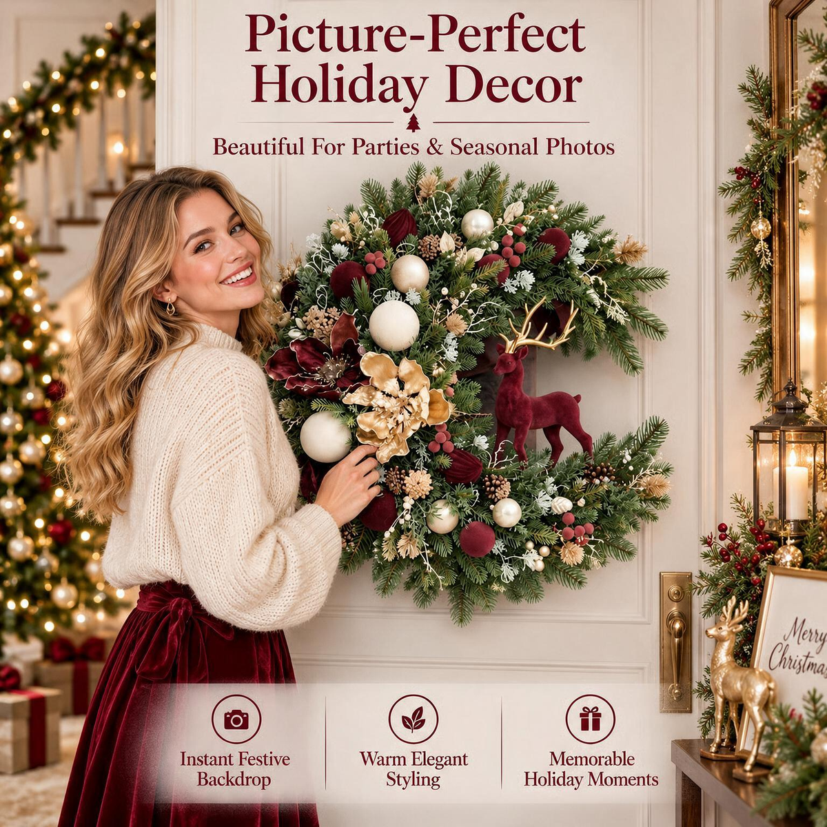 🦌 Vintage Forest Christmas Wreath – A Storybook Holiday Welcome