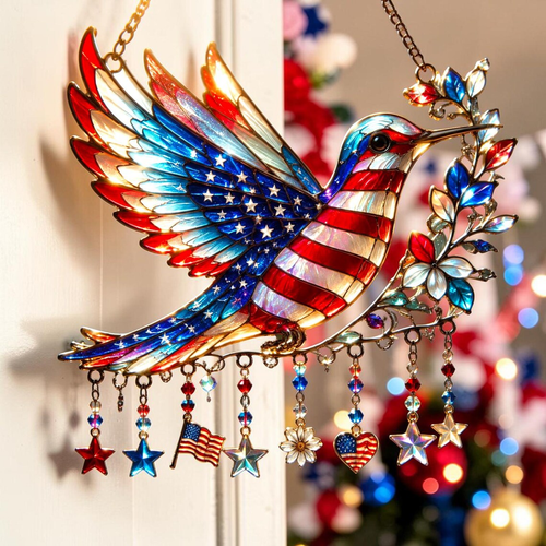 Patriotic Hummingbird Sun Catcher 🎉 - 250th Anniversary Gift 🎆