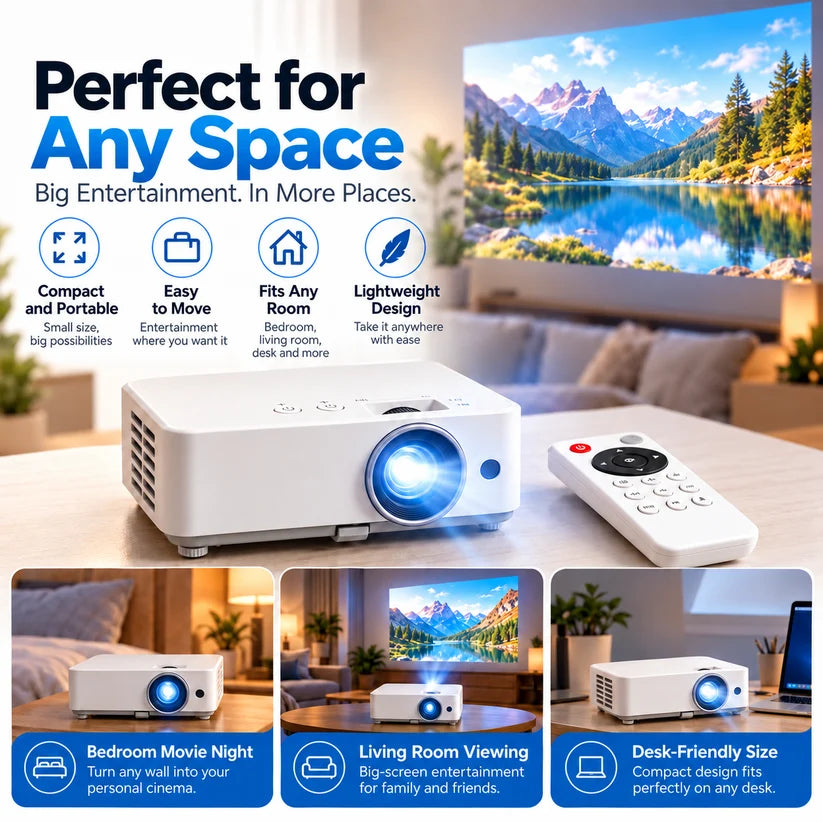 🎬 Portable Mini Projector 📽️ – 100' Big Screen, HDMI & USB, Remote Control Included