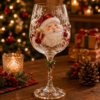 🎄 3D Christmas Wine Glasses – Embossed Holiday Stemware, 6 Festive Designs