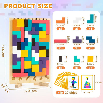 Screen-Free Wooden Block Puzzle — 20 Pattern Challenges
