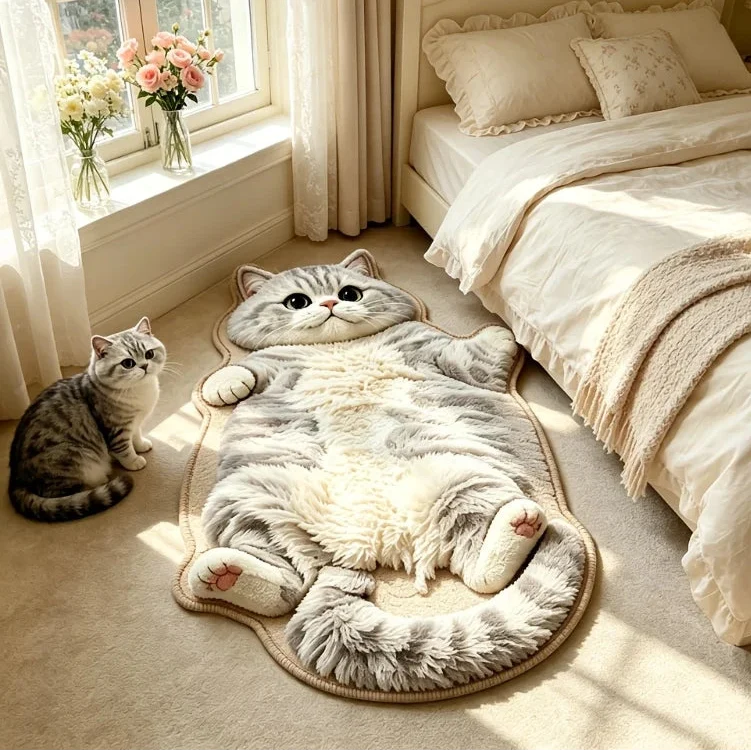 🐱 Chubby Cat Shaped Rug – Adorable Soft Plush Floor Mat for Cat Lovers