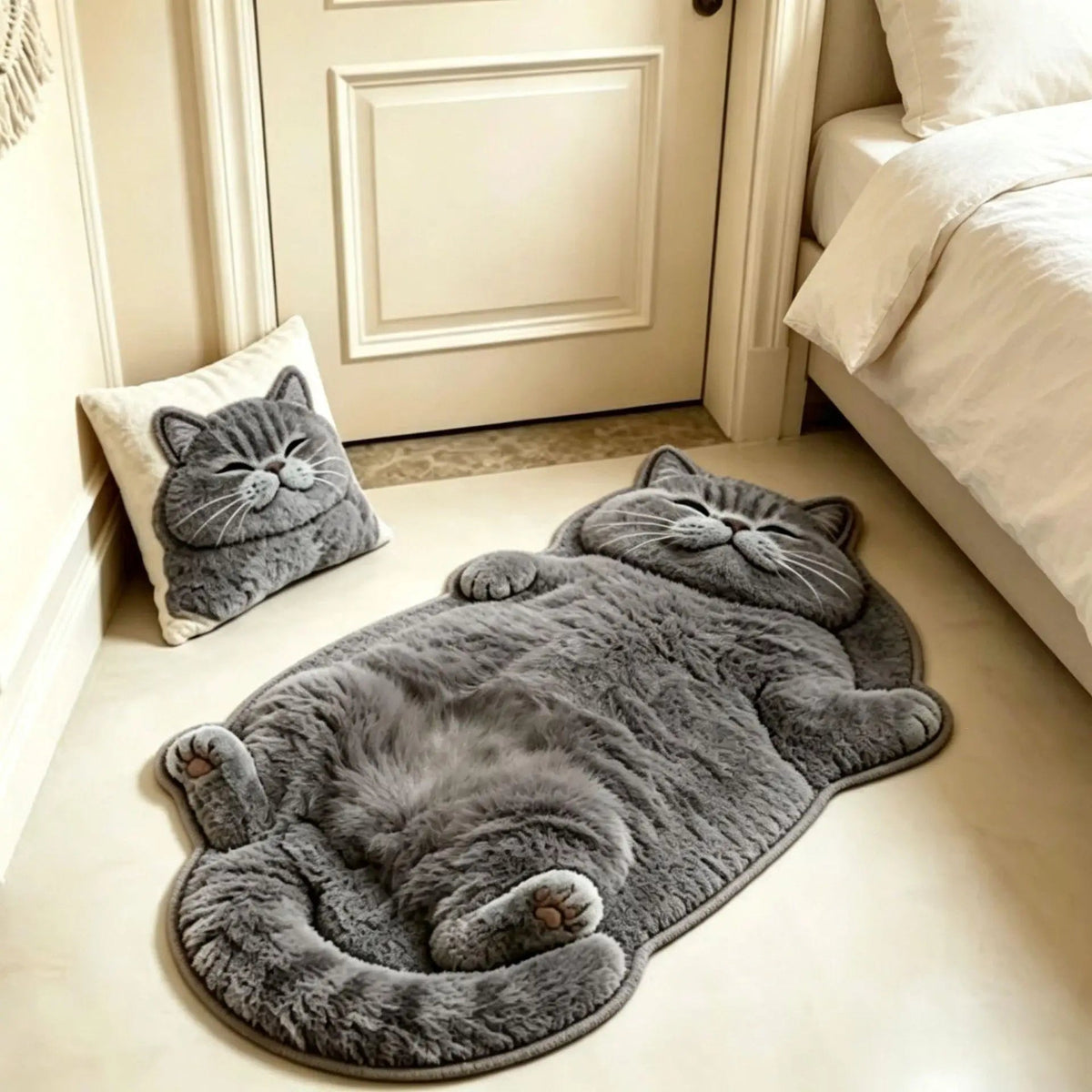 🐱 Chubby Cat Shaped Rug – Adorable Soft Plush Floor Mat for Cat Lovers