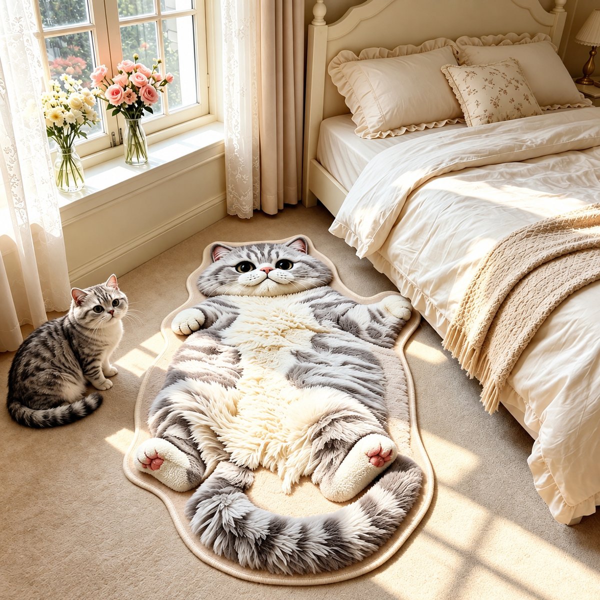 🐱 Chubby Cat Shaped Rug – Adorable Soft Plush Floor Mat for Cat Lovers