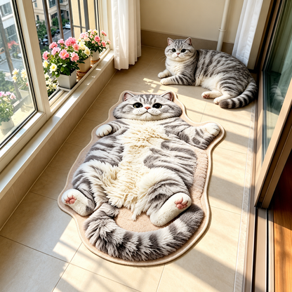 🐱 Chubby Cat Shaped Rug – Adorable Soft Plush Floor Mat for Cat Lovers