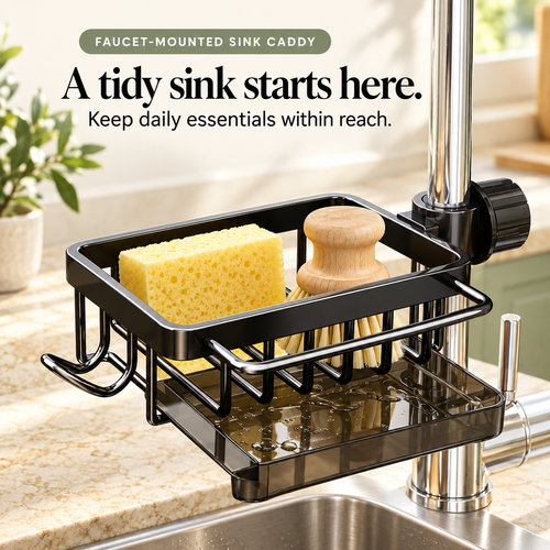 🧽 Faucet-Mounted Sink Caddy with Removable Drip Tray