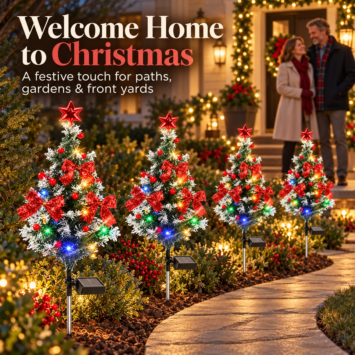 🎄 Solar Christmas Tree Lights – 4-Pack DIY Outdoor Holiday Decor