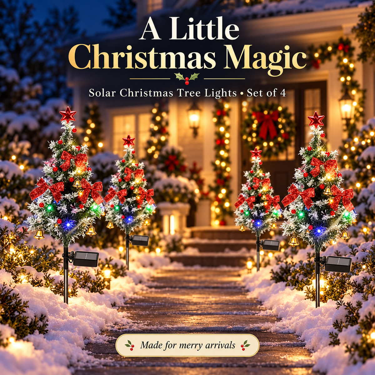 🎄 Solar Christmas Tree Lights – 4-Pack DIY Outdoor Holiday Decor