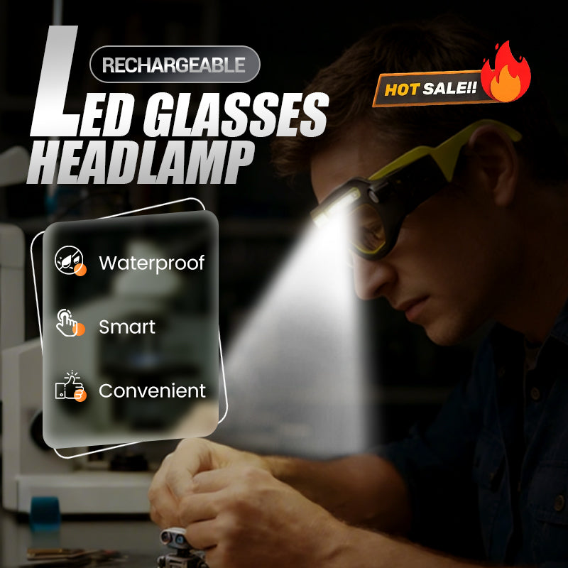🔥 Hands-Free LED Work Glasses – Wide Front Beam + Dual Side Spotlights