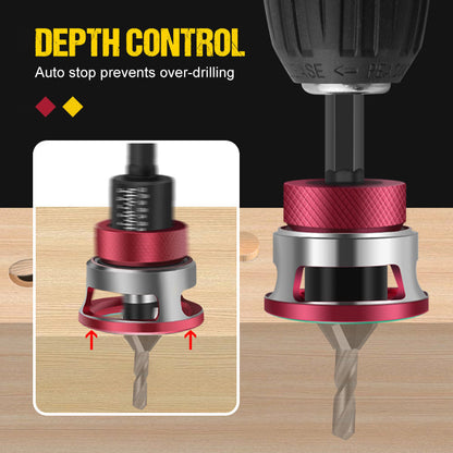 4PCS Adjustable Countersink Drill Bit Set with Depth Stop for Woodworking