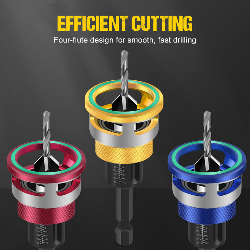 4PCS Adjustable Countersink Drill Bit Set with Depth Stop for Woodworking