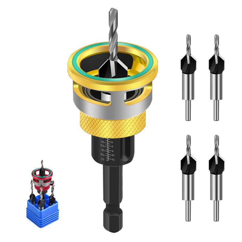 4PCS Adjustable Countersink Drill Bit Set with Depth Stop for Woodworking