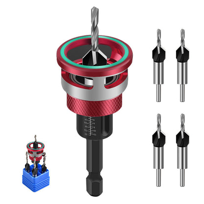 4PCS Adjustable Countersink Drill Bit Set with Depth Stop for Woodworking