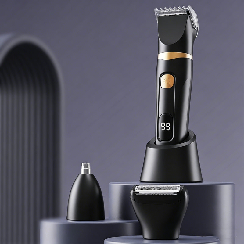 Electric groomer with interchangeable clipper nose and foil attachments