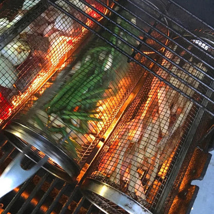 🔥 360° Rolling Grill Basket – Keep Veggies Together, Flip with Less Fuss